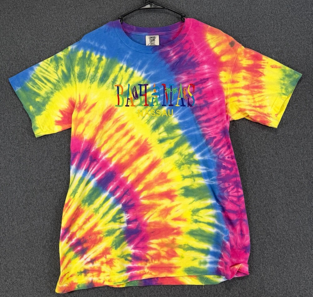 Comfort Colors Bahamas Nassau Tie Dye Tee Mens Medium Embroidered 100% Cotton